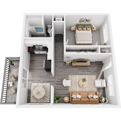 Floor plan for 1 bed, 1 bath, 700 sqft